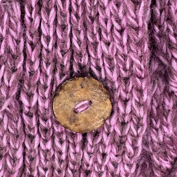 Aran Sweater Market Cardigan Womens XL Purple Pink Merino Wool Cable Knit Irish - Picture 6 of 11
